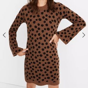 Madewell Leopard Dot Sweater-Dress Merino Wool Long Sleeve Sz XL